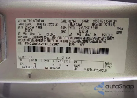 2014 Ford Escape Se from USA, damaged, VIN 1FMCU0GX2EUE52287